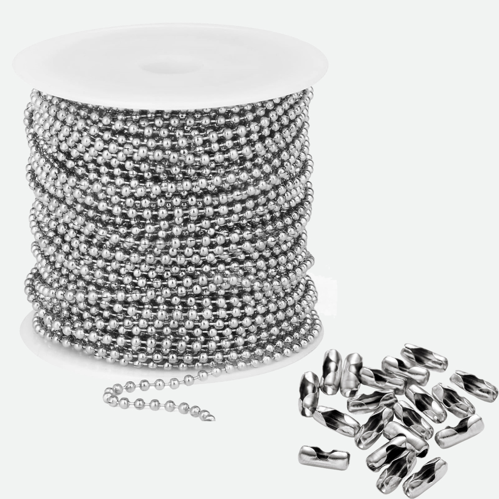 Pet Supplies Direct - 10 m Edelstahl-Perlen-Kugelkettenrolle mit 50 Stück